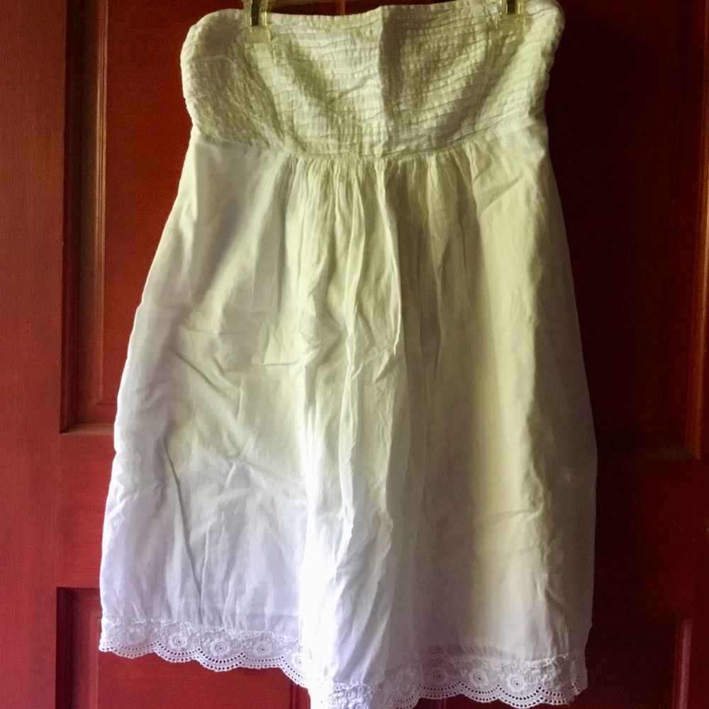 White Strapless Sun Dress with Eyelet Trim